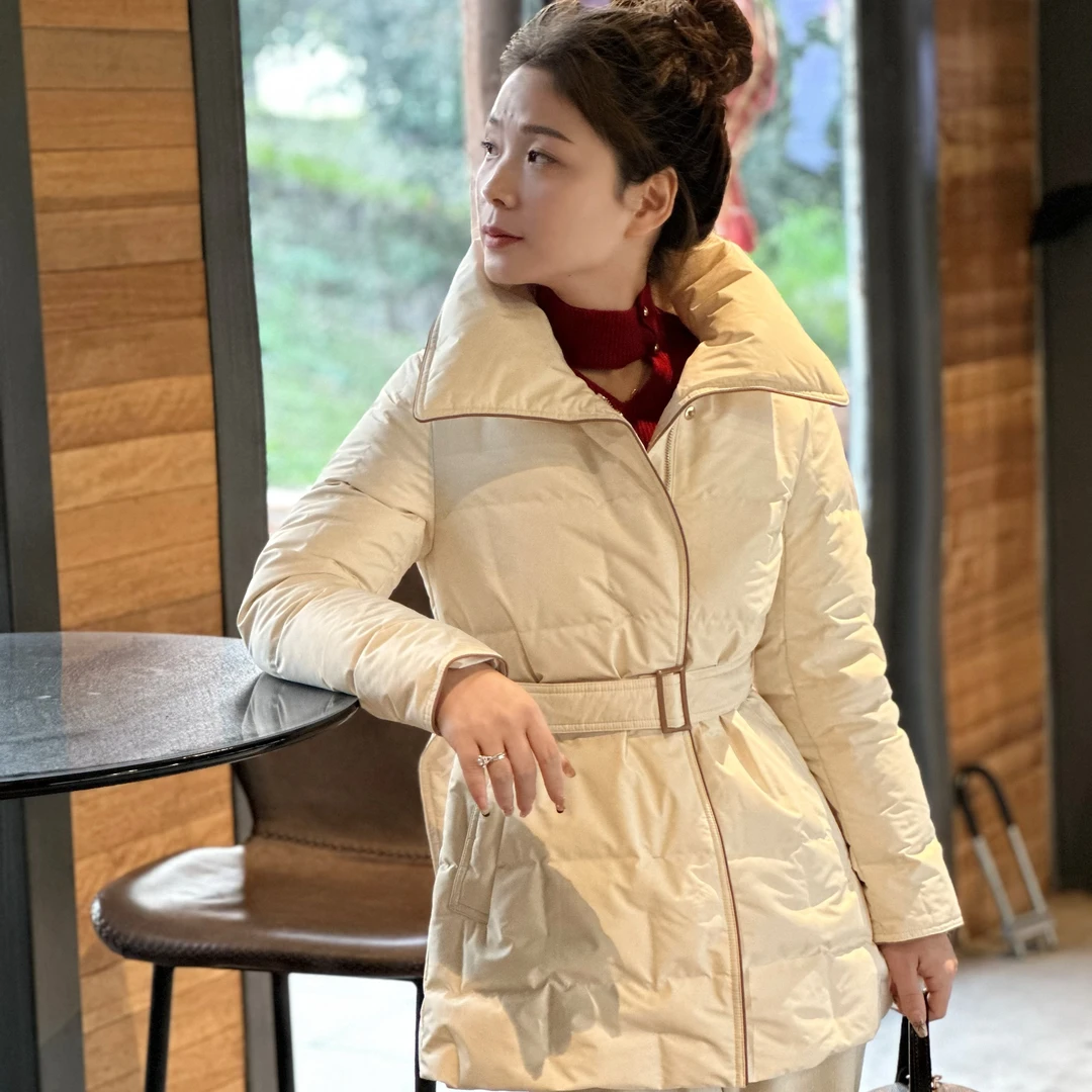 中长款立领收腰时尚百搭鹅绒服女