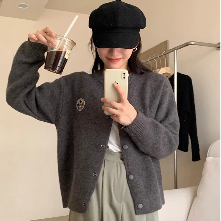 小个子学院风外搭开衫女2024秋装新款休闲复古长袖针织衫上衣毛衣