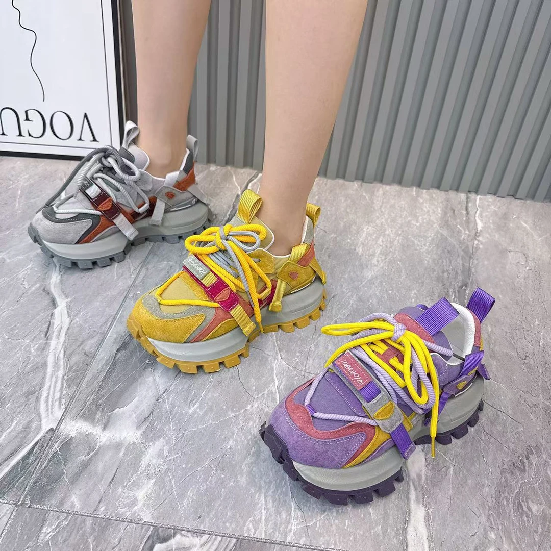 3663韩版百搭女鞋运动休闲鞋秋季时尚休闲鞋尖头潮鞋老爹鞋做旧