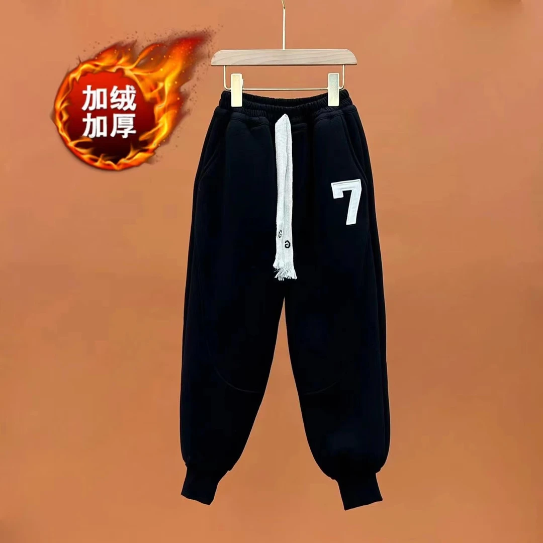 冬款加绒卫裤儿童洋气时尚韩版中大童长裤运动休闲青少年亲子装