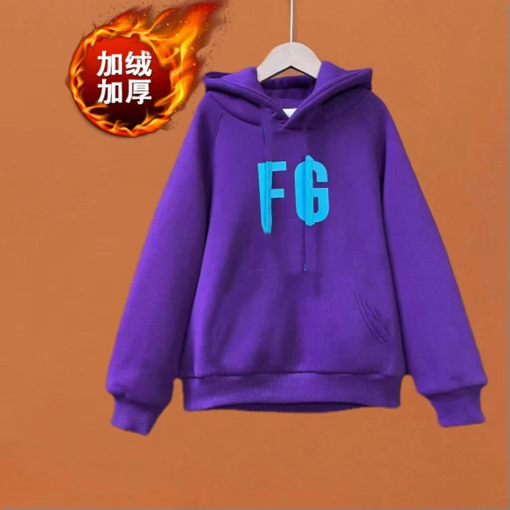 冬款男女童加绒卫衣新款男童冬装韩版连帽一体绒上衣亲子装