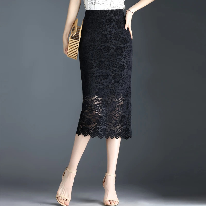 夏季修身蕾丝包臀裙子女薄款2025新款气质半身裙中长款开叉一步裙