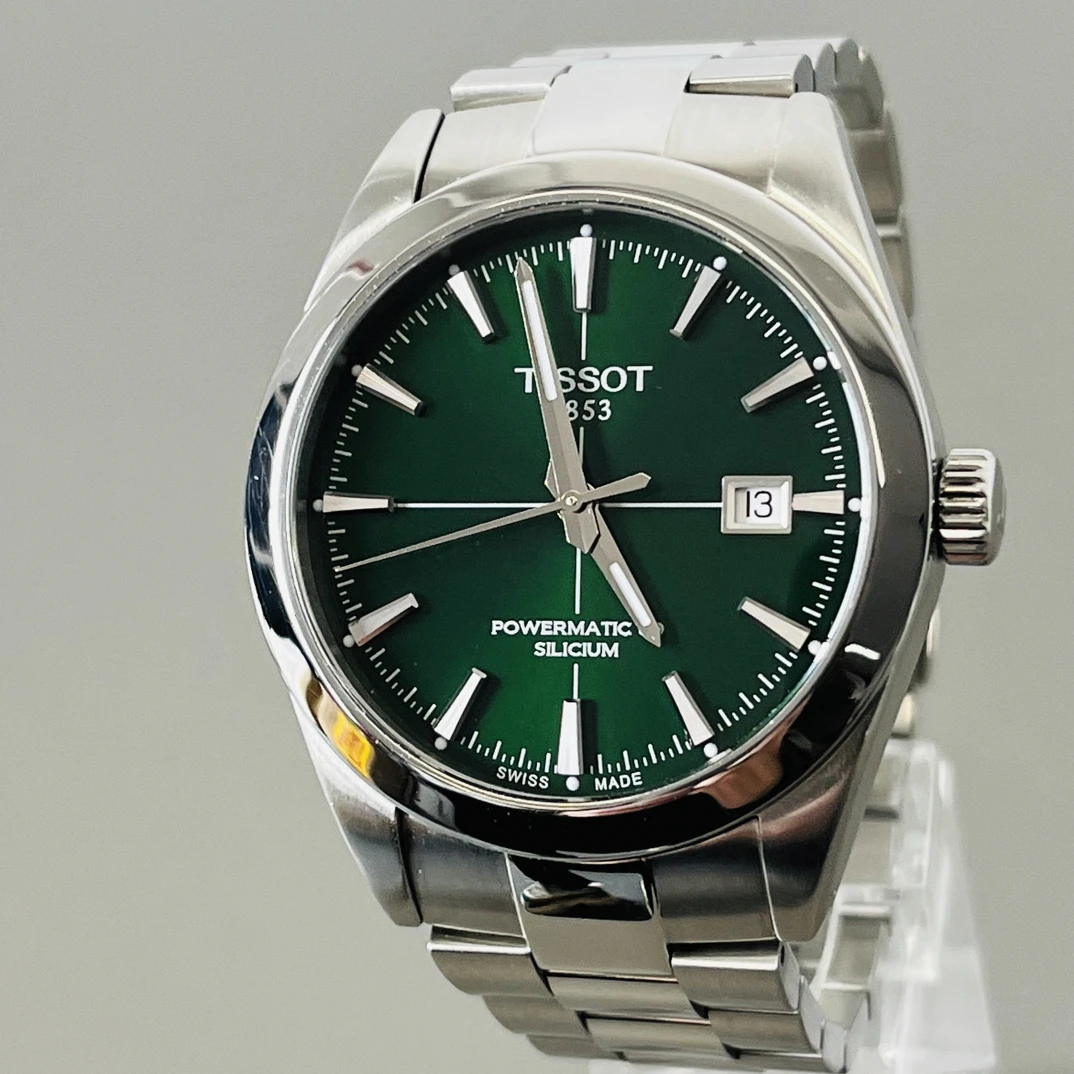99新 Tissot/天梭 奢宝/风度/绿盘钢带/硅油丝公价6850/机械男表