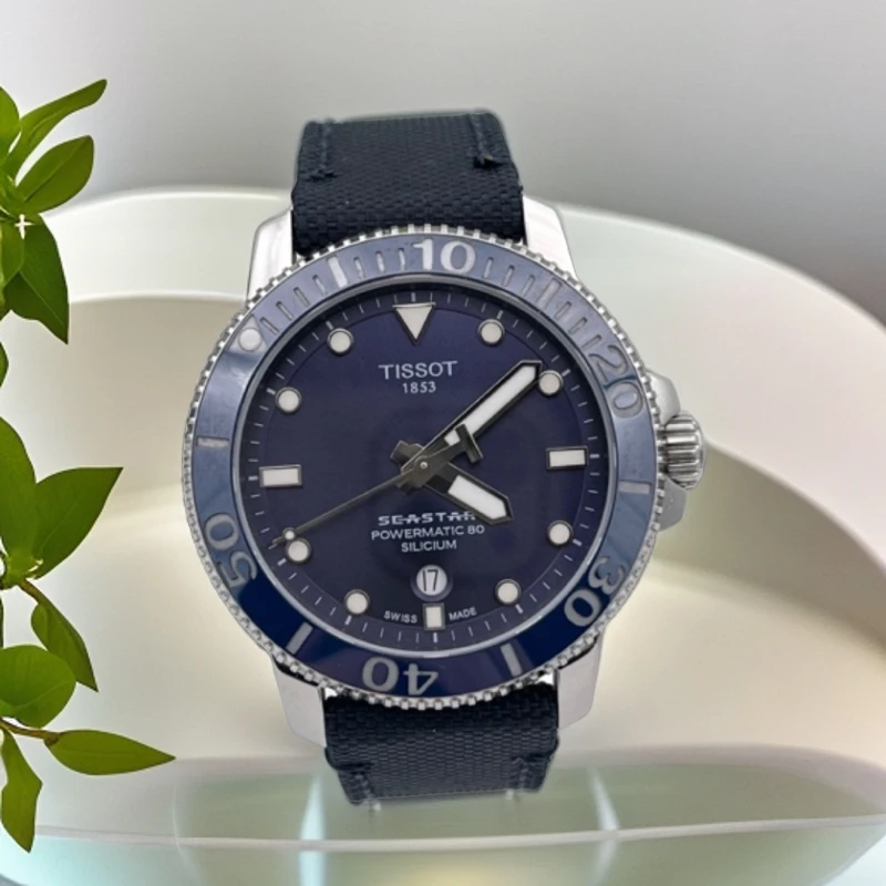 99新 Tissot/天梭 奢宝/海星蓝盘陶瓷圈硅油丝/公价6550机械男表