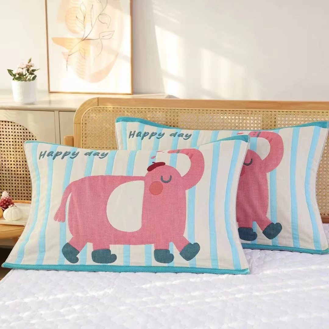 【甜甜家】100棉十层纱枕巾一对=大象