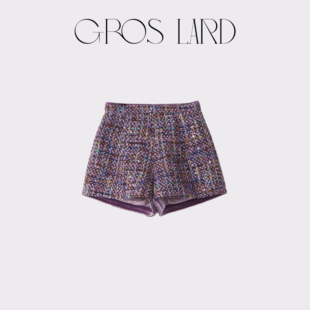 多肉宝贝重工小香风短裤女微胖mm穿搭高腰显瘦百搭短裤LL3112