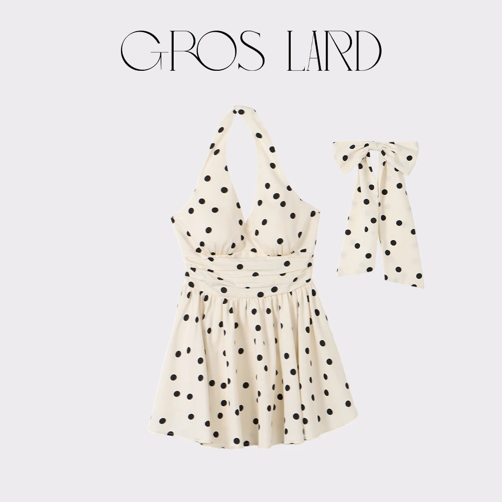GROS LARD多肉宝贝【带胸垫】波点连衣裙蝴蝶结收腰显瘦遮肉Z536