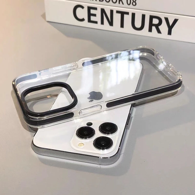 简约黑边加厚适用苹果14promax手机壳iPhone15pro透明13防摔12/11