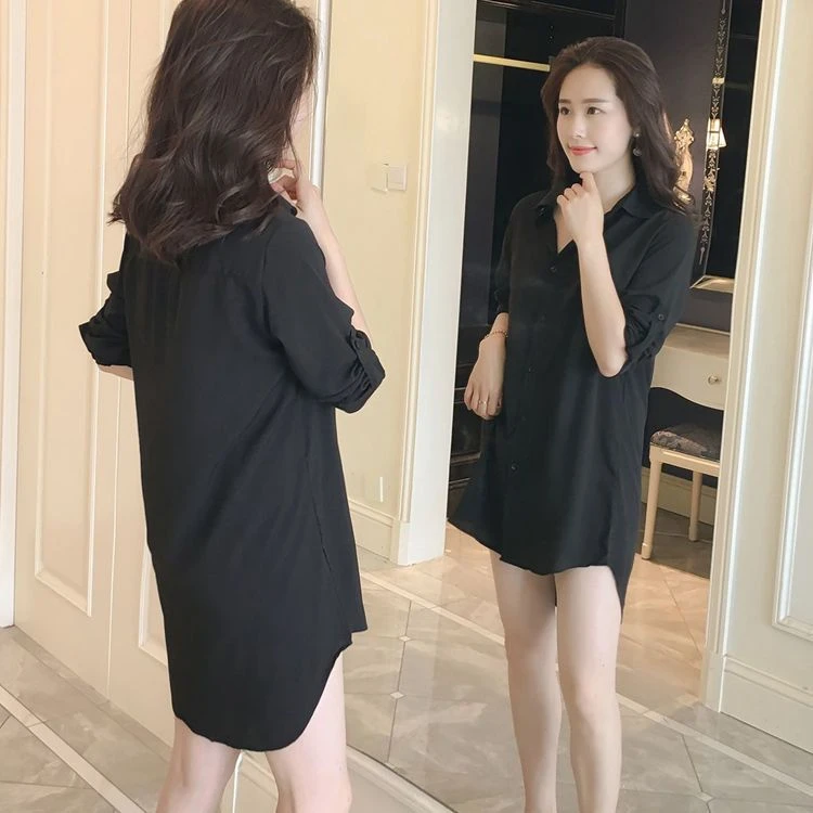 可外穿睡裙女性感衬衫上衣大码睡衣女设计感宽松韩版中长款家居服