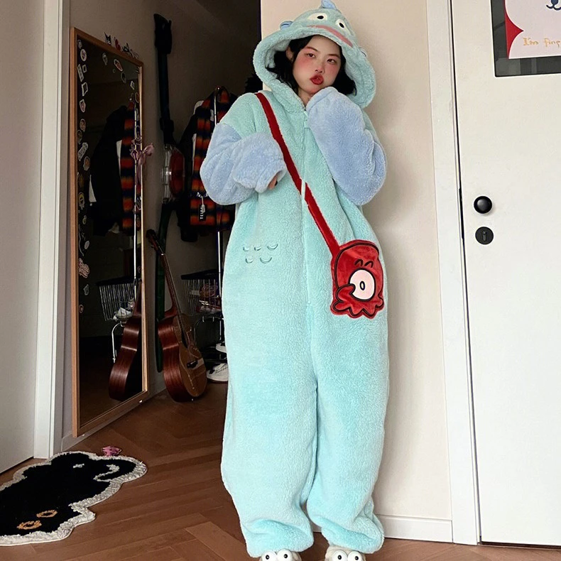 【年轻大气】秋冬款珊瑚绒连体睡衣女加绒加厚冬季新款连帽睡袍