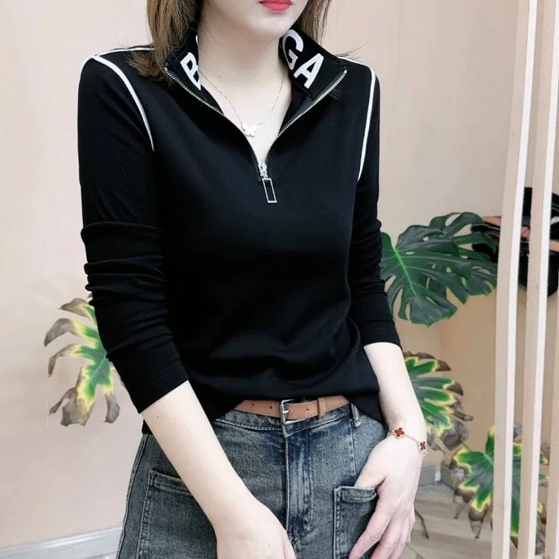 胖mm长袖T恤女春秋冬新款加绒休闲大码时尚百搭显瘦女装立领上衣