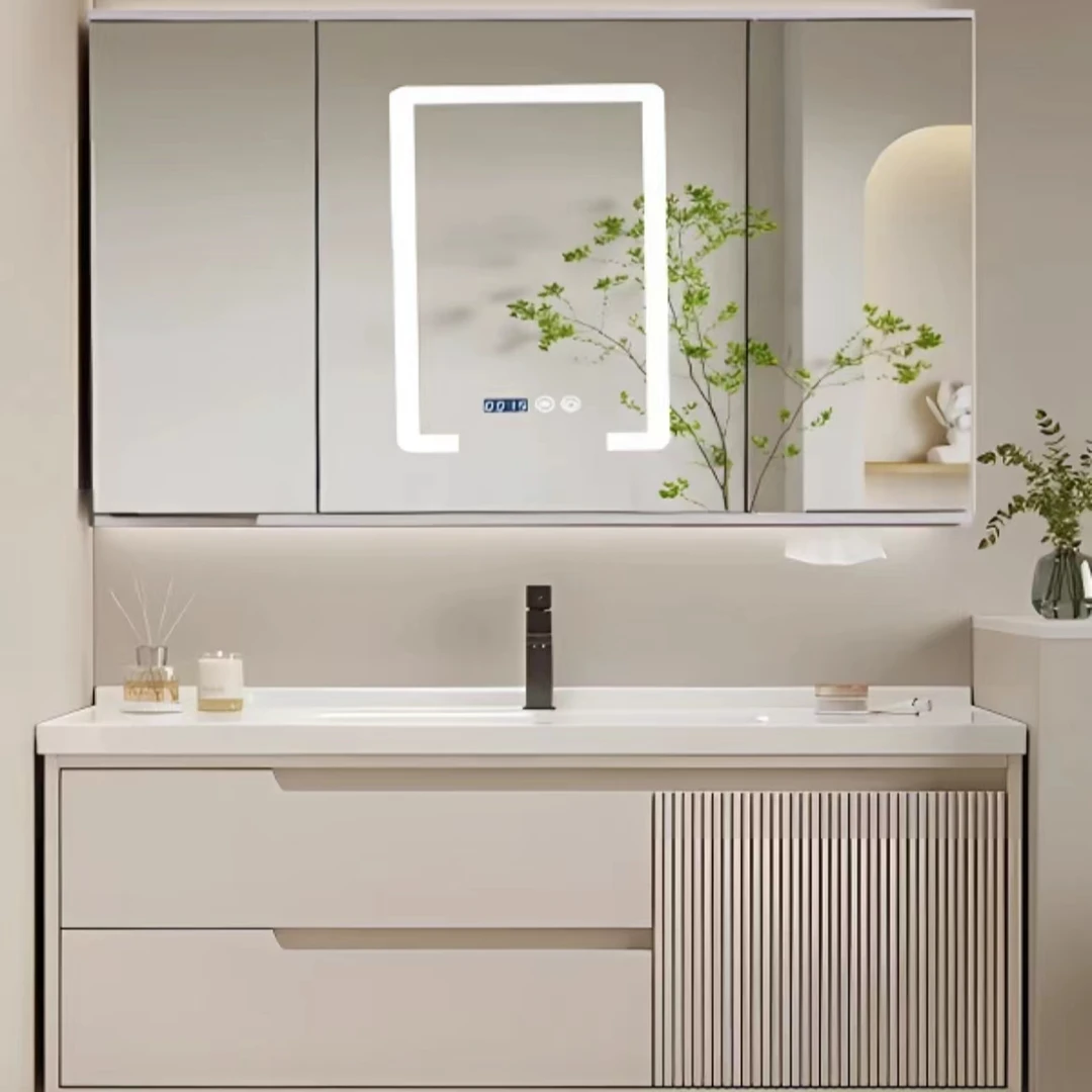 新款浴室柜现代简约卫生间洗脸盆组合实木柜陶瓷一体洗手池洗漱台