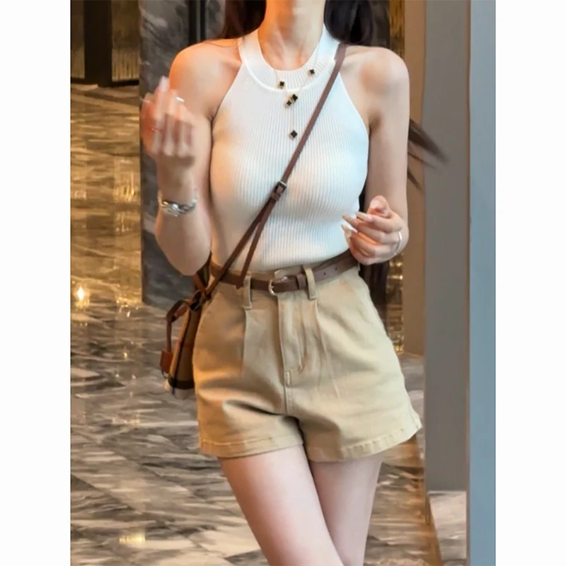 针织挂脖吊带背心女2025冬季新款高级设计感外穿无袖短上衣