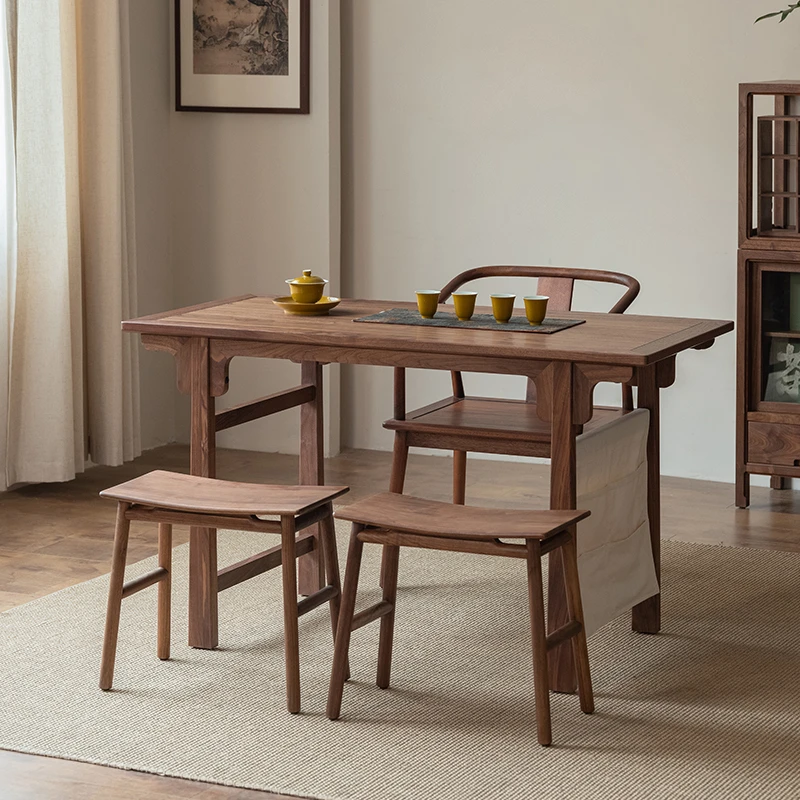 有清堂新中式书桌办公桌黑胡桃客厅实木会议桌简约现代茶桌椅组合