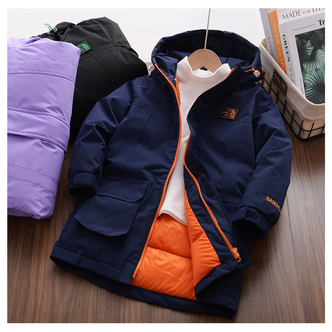 2339童装男童中长款羽绒服24冬新中大男女童大朵绒防风加厚外套潮