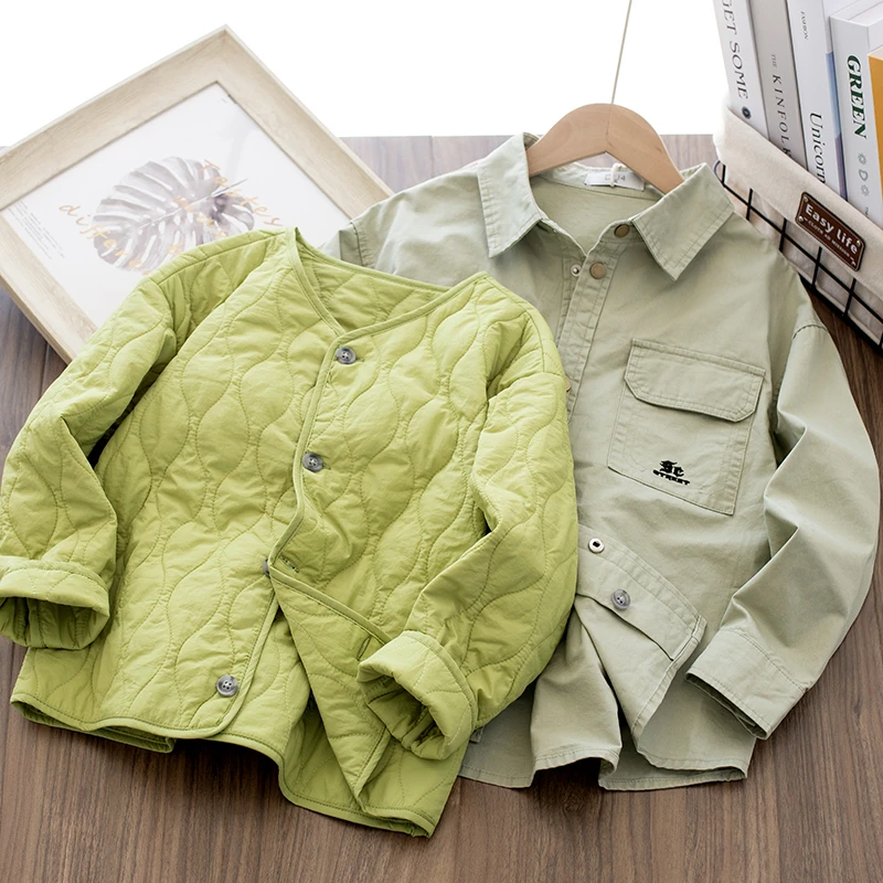 4AU16儿童三合一可拆卸休闲衬衫纯棉上衣24秋冬新中大童百搭外套