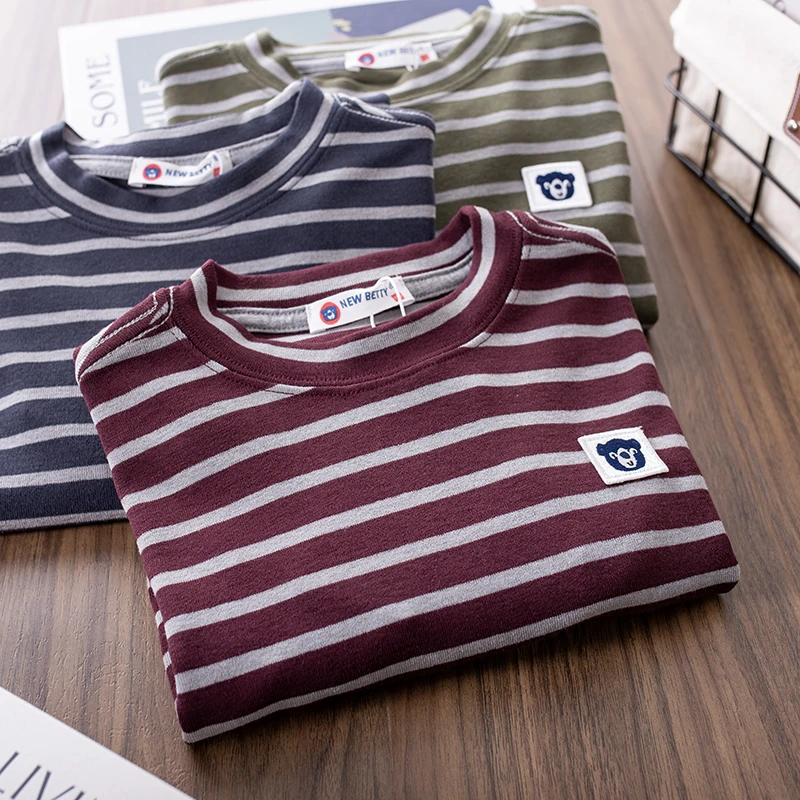 XZ224儿童横条长袖圆领衫男女童防静电打底衫24秋冬新款半高领T恤