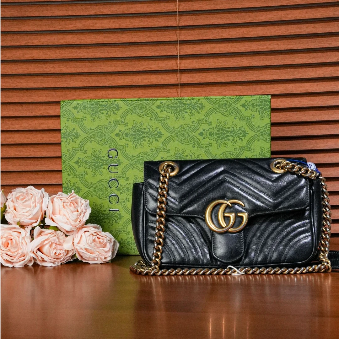 95新 GUCCI/古驰 马蒙22黑色斜跨包/50949