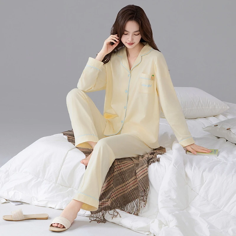 超柔软纯棉A类睡衣女休闲冬季新款甜美印花长袖可外穿家居服套装