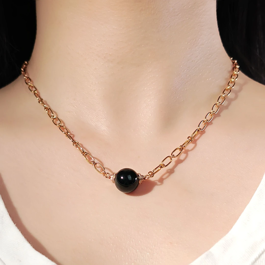 【福公子】翡翠墨翠项链18k金镶嵌-多样性一件发货-无鉴赏期