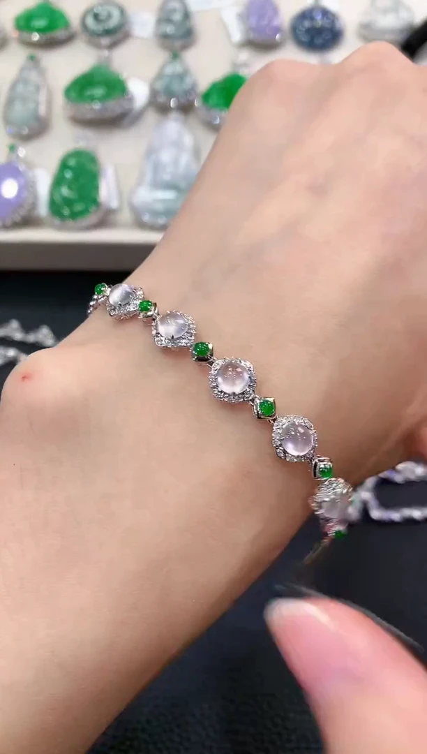 【闪购商品】翡翠手链18K金镶嵌a90
