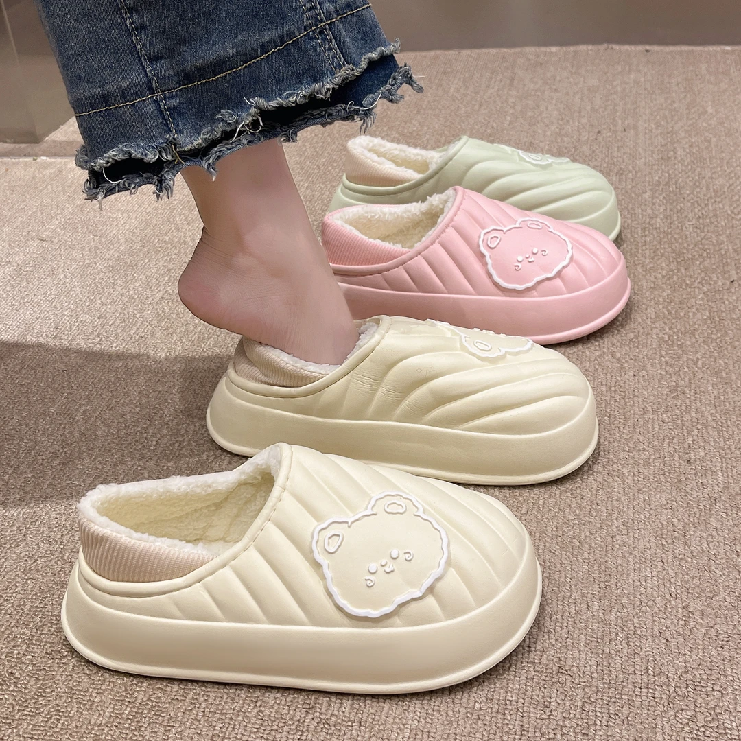 防水棉拖鞋女士2024新款秋冬季室内家居厚底防滑保暖包跟月子棉鞋