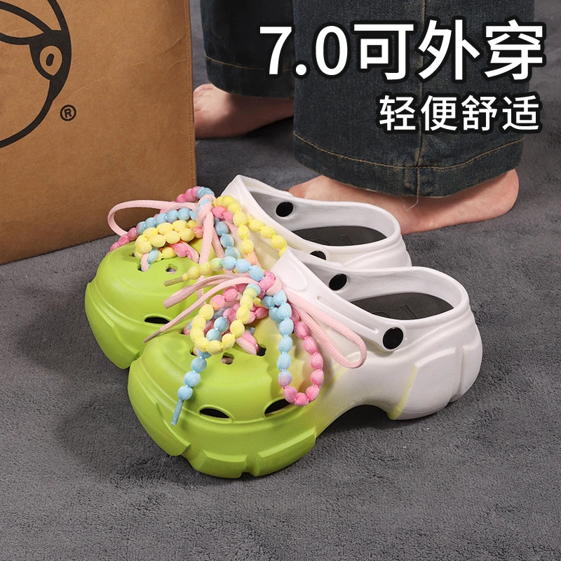新款eva女款外穿拖鞋可外穿可调节不臭脚个性拼色厚底精美洞洞鞋