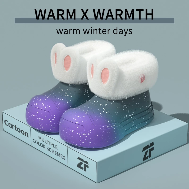 2025新款棉短靴防水防滑厚底保暖棉鞋子渐变色雪地靴女加绒秋冬季