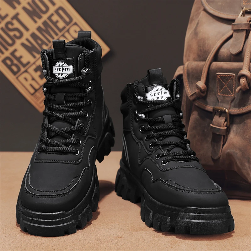 【小扬哥推荐】高帮男鞋冬季加绒2024新款沙漠靴运动休闲增高马丁靴
