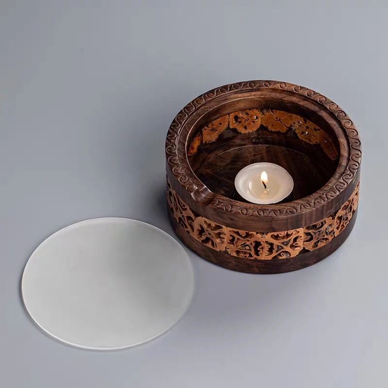 【新品上新】核桃木蜡烛温茶炉玻璃茶壶加热底座酒店餐厅泡保温