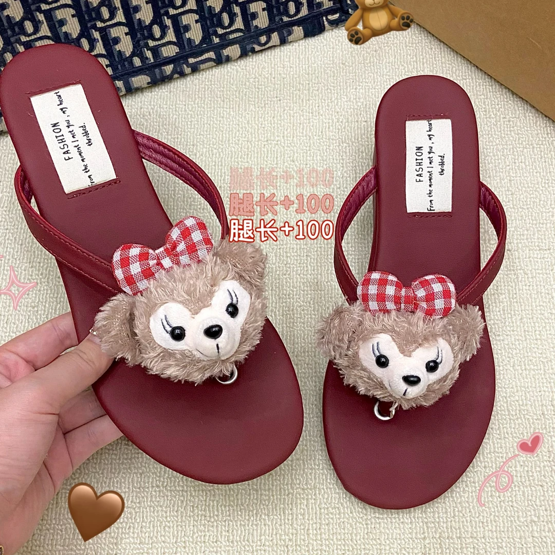 高颜值达菲熊人字拖女外穿少女心可爱厚底增高休闲百搭凉拖鞋防滑