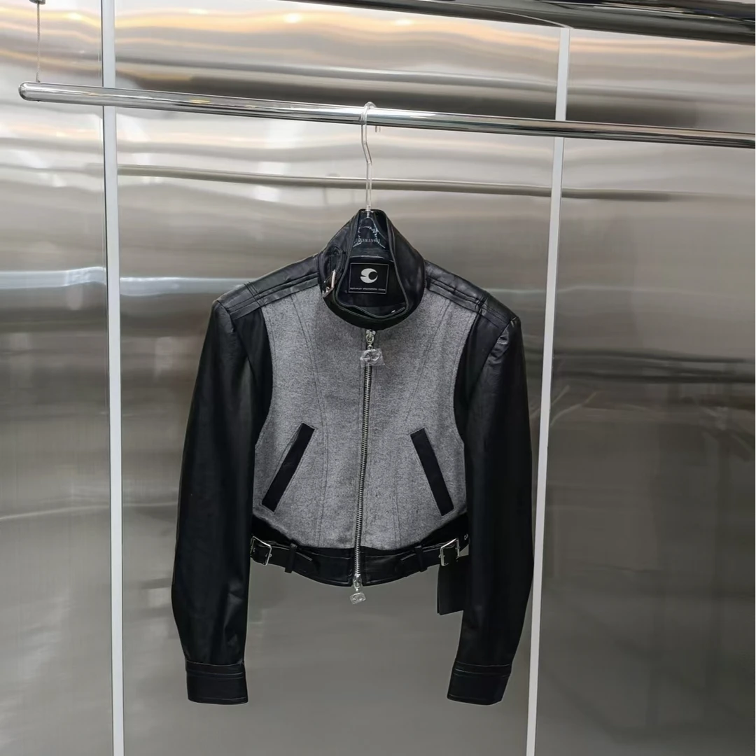 JIANMANSI原创设计高品质百搭高品质毛呢帅气个性立领外套