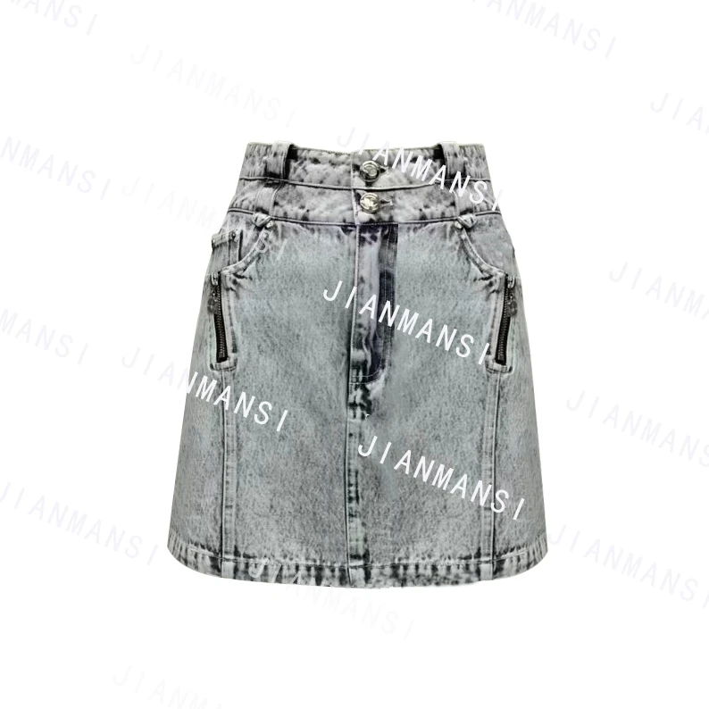 小众设计师原创时尚个性显瘦重工洗水设计感高腰口袋拉链牛仔半裙