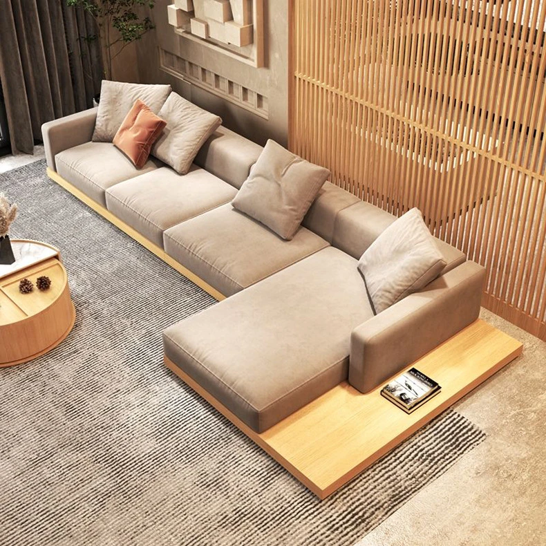 家用异形白蜡木沙发创意高档棉麻沙发简约北欧日式落地三人位沙发
