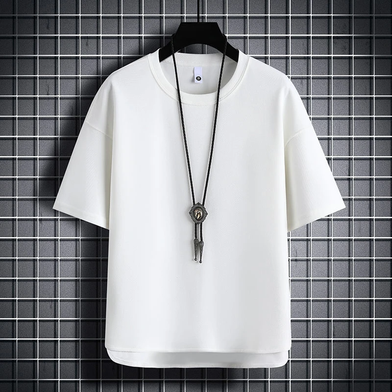 仓石一树潮牌冰丝短袖T恤男士夏季薄款宽松圆领白色休闲半袖上衣