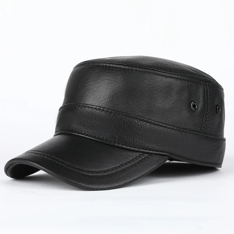 真皮平顶帽子男女春秋季中老年山羊皮军帽休闲鸭舌帽时尚前进帽潮
