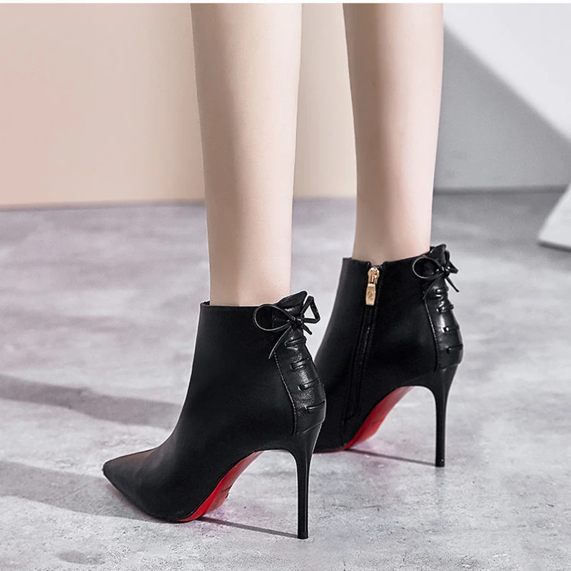 尖头秋冬季名媛配裙子保暖细跟瘦瘦靴女2025年爆款蝴蝶结高跟短靴
