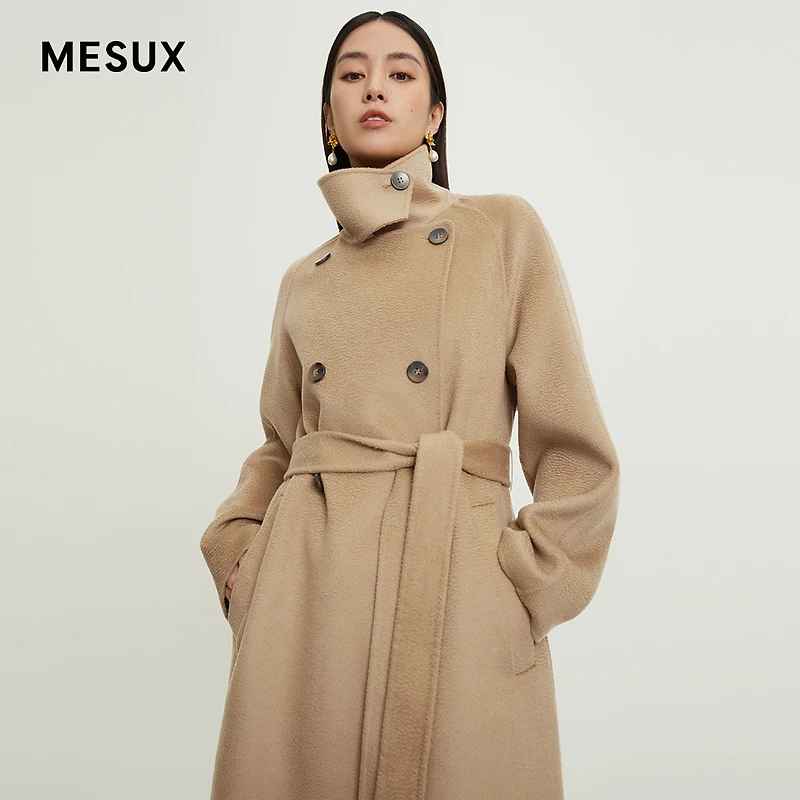 MESUX米岫新款双排扣立领造型领长双面呢大衣MKWUI327