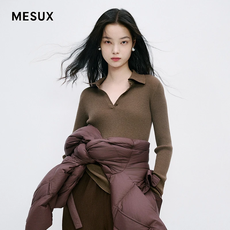 MESUX米岫澳洲纯绵羊毛无缝POLO领保暖打底针织衫女MMWSE402