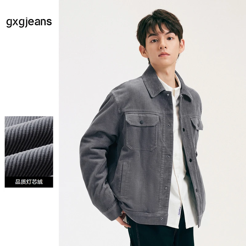 gxgjeans男装灯芯绒长袖新款休闲宽松翻领夹克外套J24D1210117F