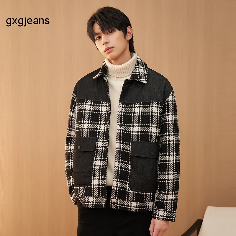 gxgjeans冬季新款时尚格子翻领羽绒服#JED1Y200754