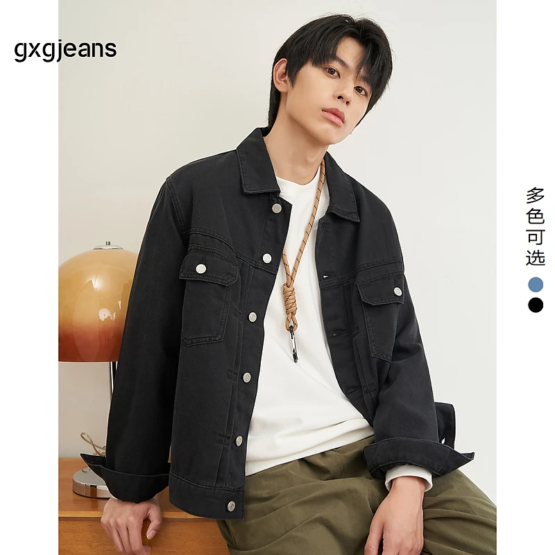 gxgjeans春季新款男士长袖翻领牛仔夹克J24D1E800481