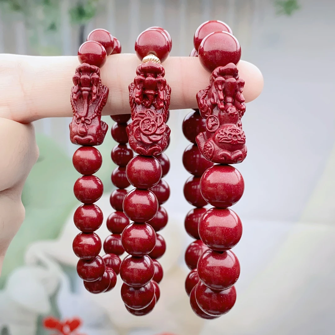 含辰砂工艺品含辰砂高含量紫金砂貔貅手串
