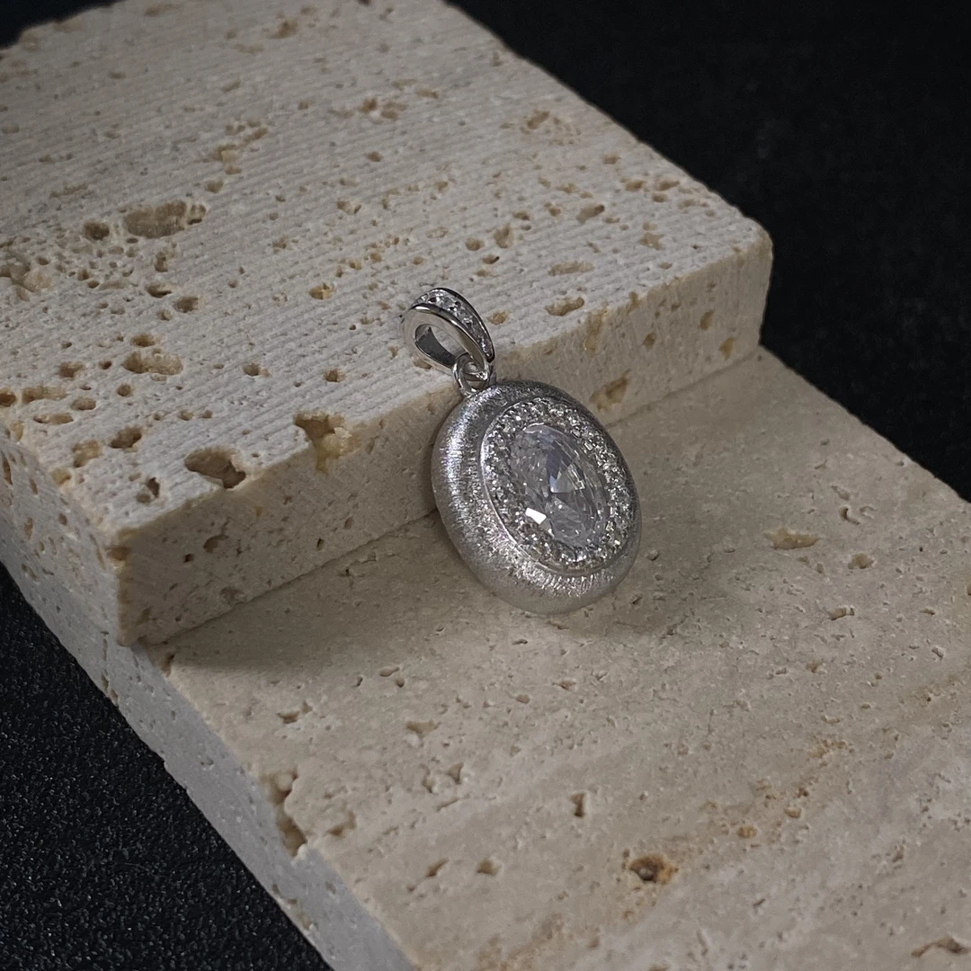 吊坠925银 椭圆闪白锆磨砂吊坠（不含绳链）Y6312 轻奢气质时尚