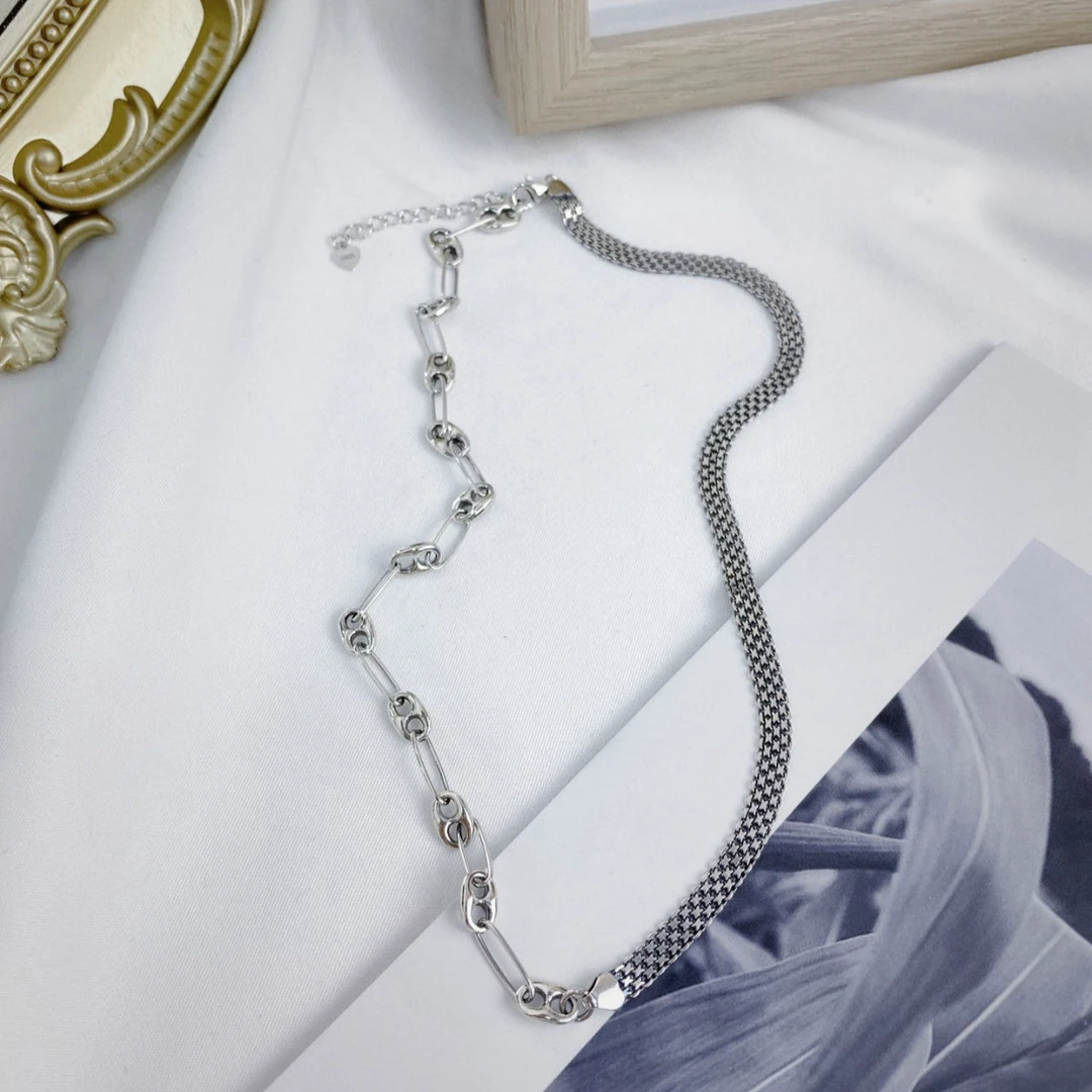 链子925银 猪鼻丝带ab款锁骨项链40+5 Y11192 拼接轻奢个性