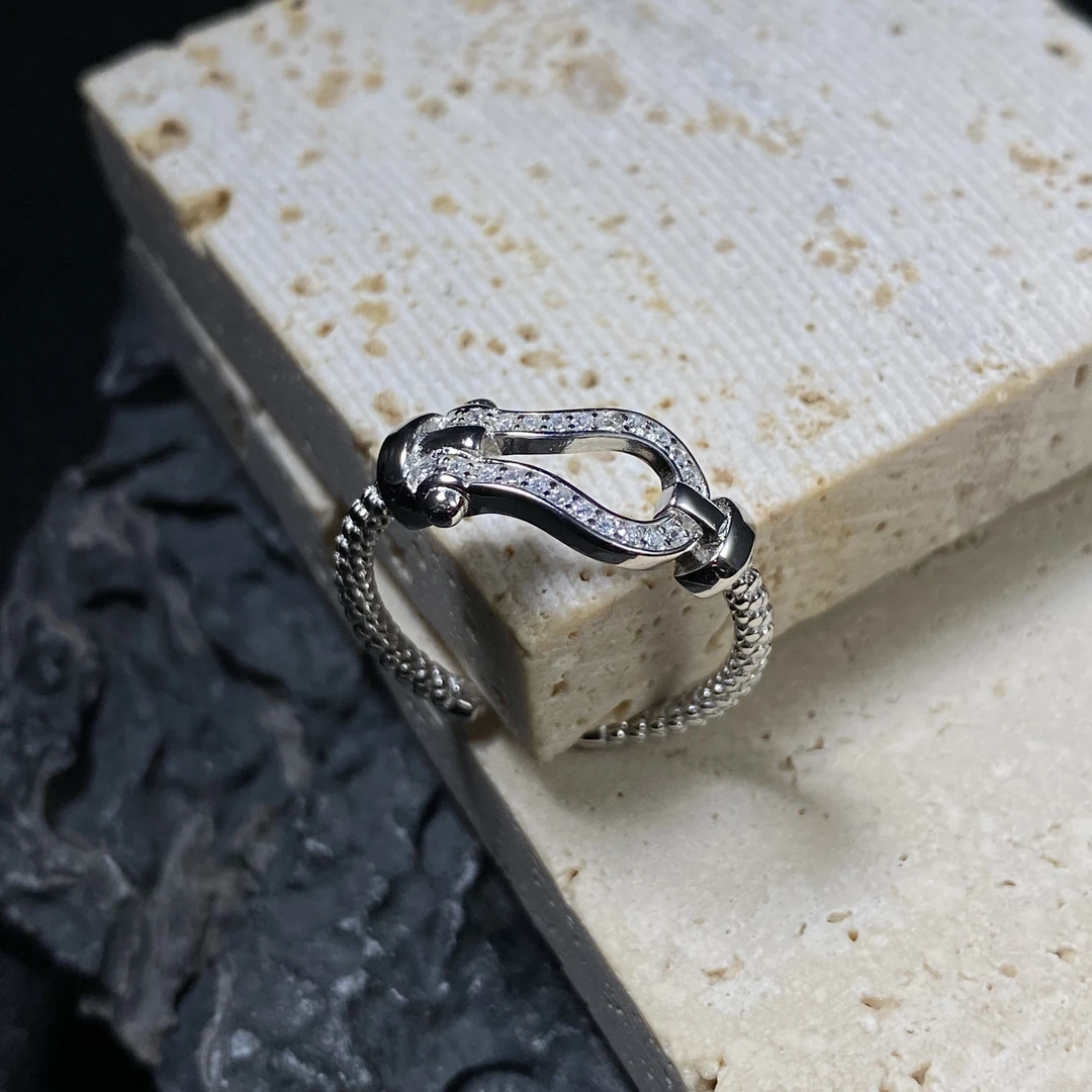 925银戒指 豆粒拧纹马蹄扣开口指环戒指 Y6303 百搭时尚轻奢