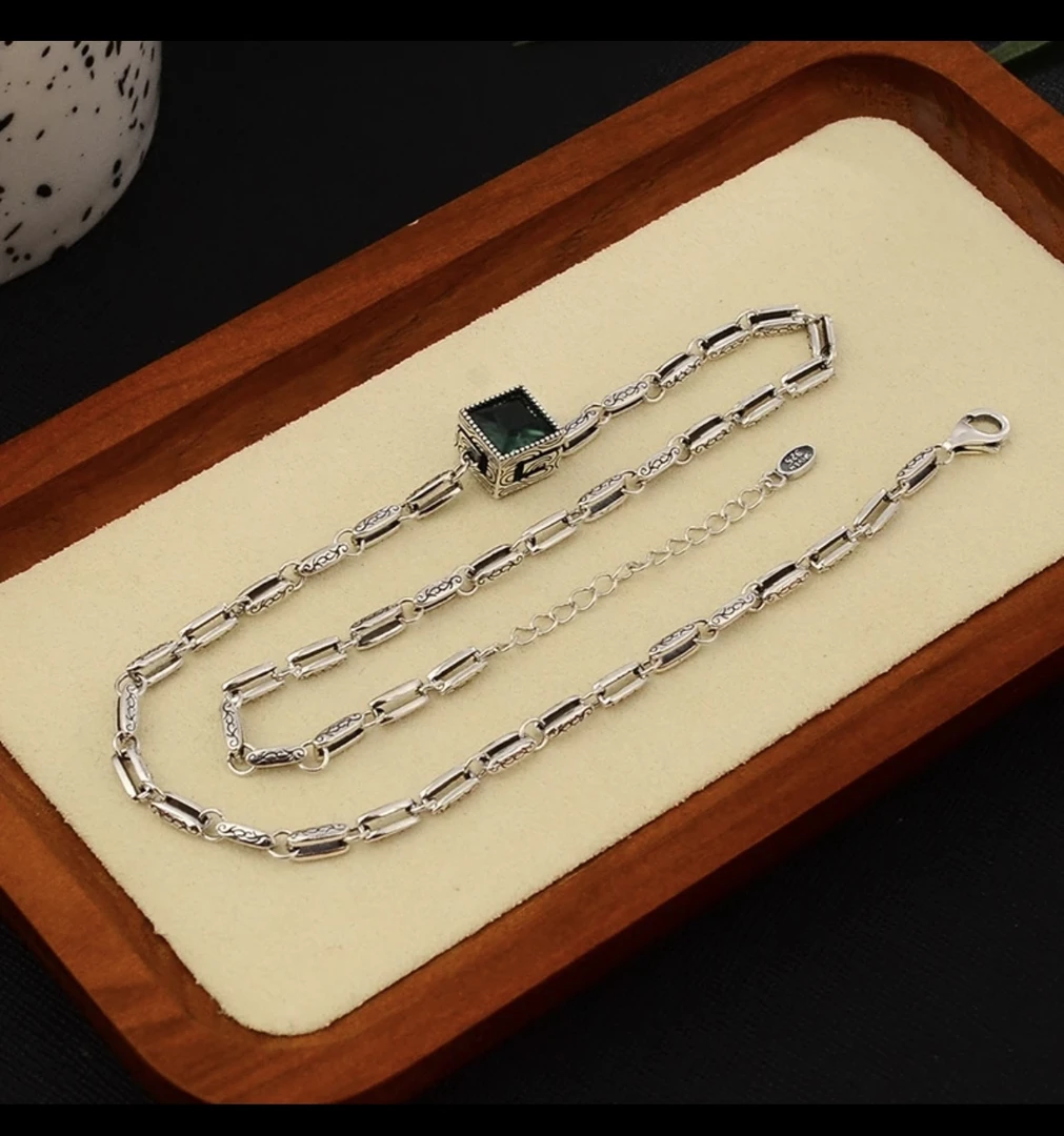 坠链均925银 绿黑双面带大G花纹链套链40+5 Y91929 百搭气质个性