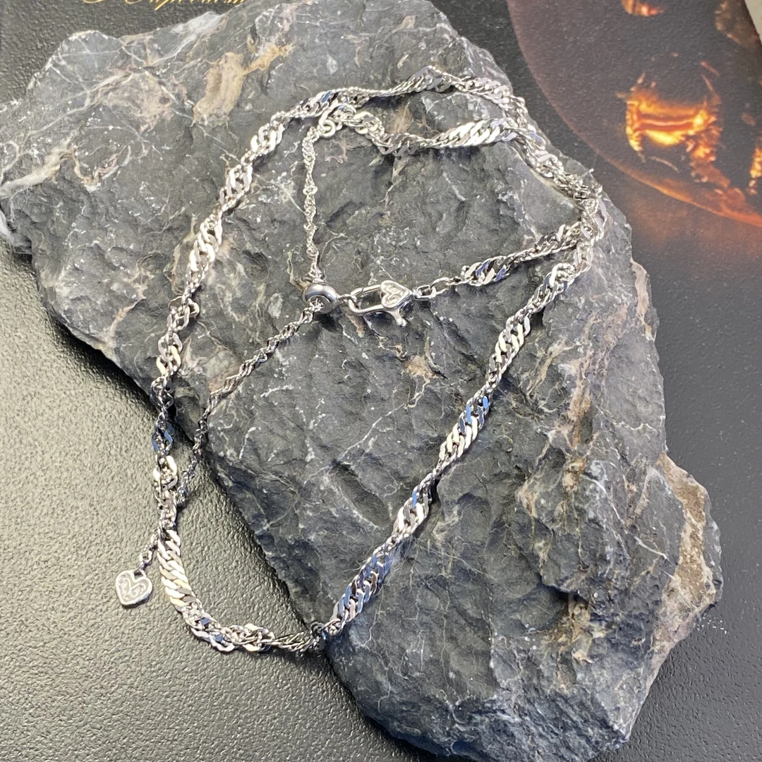 链子925银 拧纹切面扁坦克抽拉项链50cm G61004 精致百搭素款