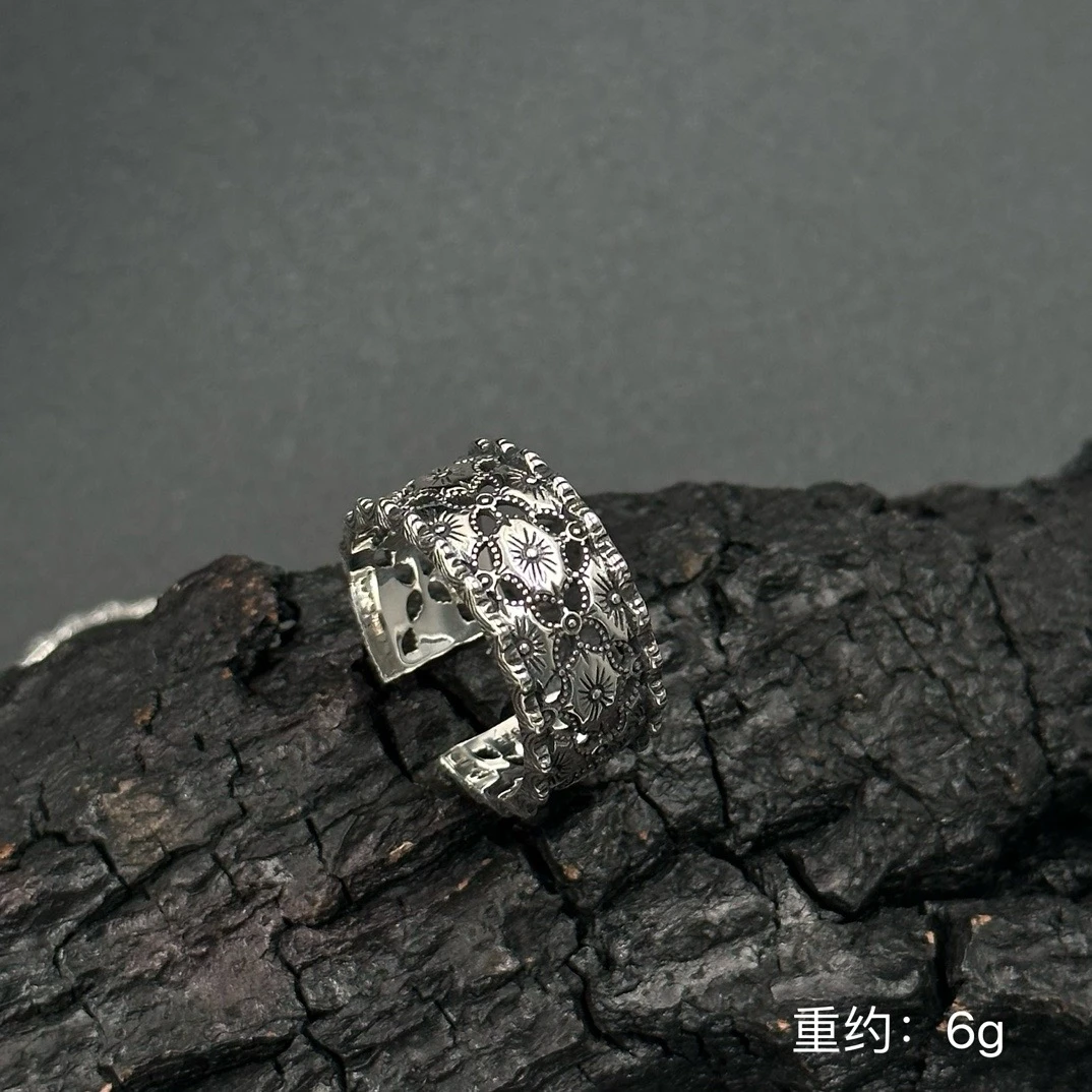 925银戒指 泰版花纹镂空开口戒指 DY1481 复古高级时尚