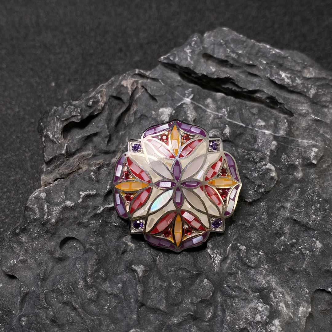 吊坠925银 四叶花多彩贝贝吊坠(不含绳链) W11383 轻奢时尚气质